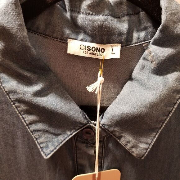 Cisono Los Angles Women's Blue Chambray Button up Shirt Dress Size Large - Picture 2 of 10